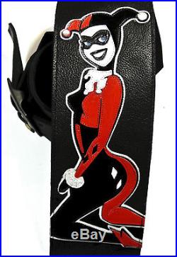 Handcrafted All Leather DC Comics Harley Quinn, Guitar Strap, Standard Length