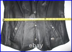 Harley Davidson Black Leather Long Vest Women's L Tall Long Length Snap Up 36-38