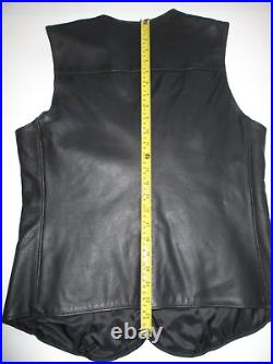 Harley Davidson Black Leather Vest Women's L Tall Long Length Logo Snap Up 36-38