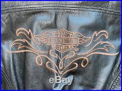 Harley Davidson Leather Jacket With Belt Womens Size Small Hip Length EXCELLENT