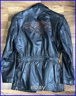 Harley Davidson Mid-Length Belted Leather Jacket, Women's Size small