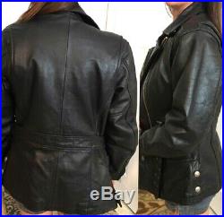 Harley Davidson WOMENS LARGE Vintage Heavy Leather Jacket Longer Length Belted