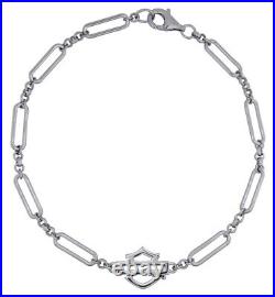 Harley-Davidson Women's Link & Length Bar & Shield Chain 6.5 Bracelet Silver
