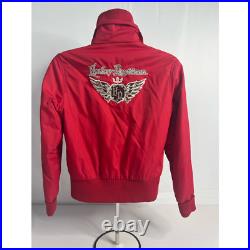 Harley-Davidson Womens Moto Jacket Red Waist Length Zip Up Pockets Embroidered M