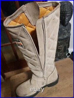 Harley Davidson XR750 Knee Length Tan Suede Boots Side Zip UK size 3 EU size 36