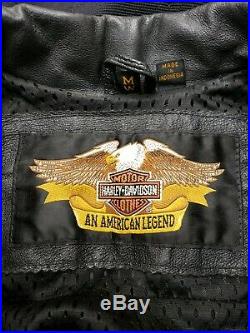 Vintage Harley Davidson Black Leather Jacket Womens Medium 3/4 Length Chain link