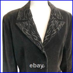 Vintage Harley Davidson Black Velvet Embroidered Mid Length Coat Medium