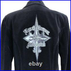 Vintage Harley Davidson Black Velvet Embroidered Mid Length Coat Medium