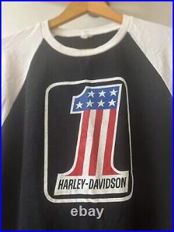 Vintage early 1970's AMF Harley-Davidson 3/4 Length Racing T-Shirt XL